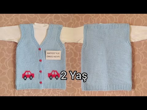 Araba Süslemeli Çocuk Yeleği Yapımı 2 Yaş Kolay Basit Güzel Tunus İşi Bebek Örgü Kazak Süveter Tarif