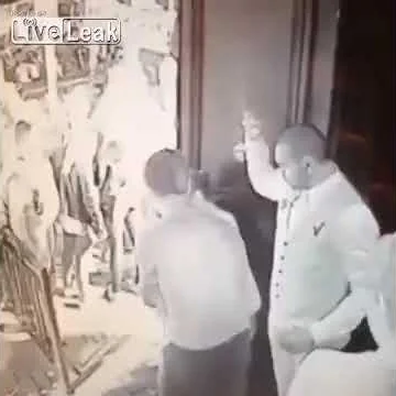 Guy has a little accident on the way out...