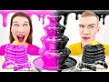 TANTANGAN MAKANAN PINK VS HITAM || Hanya Makan 1 Warna Selama 24 Jam Oleh 123 GO! CHALLENGE