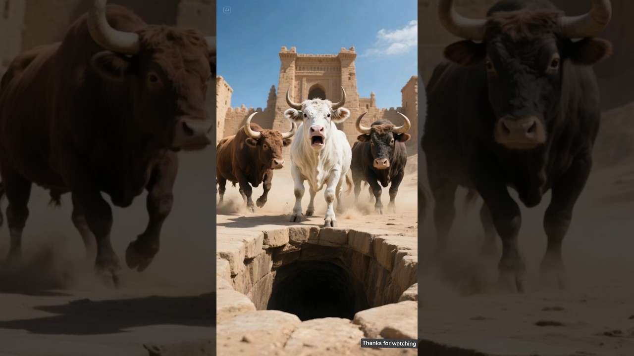 Two bulls push a cow into a deep hole, then the calf asks for help from the rescue team 😭 