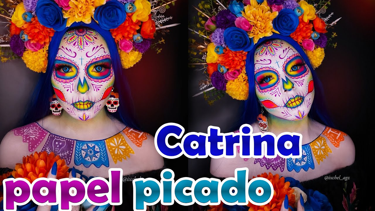 TUTORIAL CATRINA | CATRINA COLORIDA PAPEL PICADO | 🎃🎨💙