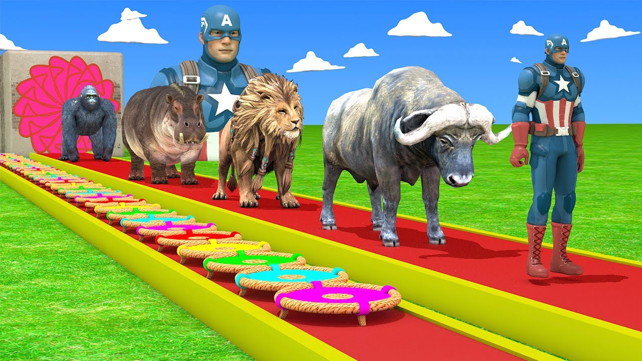 Long Slide Game with Cow Elephant Gorilla Hippopotamus Tiger 3d Animal Game Funny 3d Animals