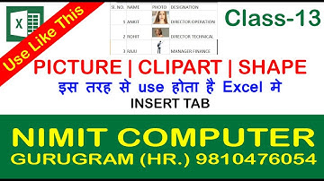 PICTURE | CLIPART | SHAPE INSERT TAB IN EXCEL IN HINDI