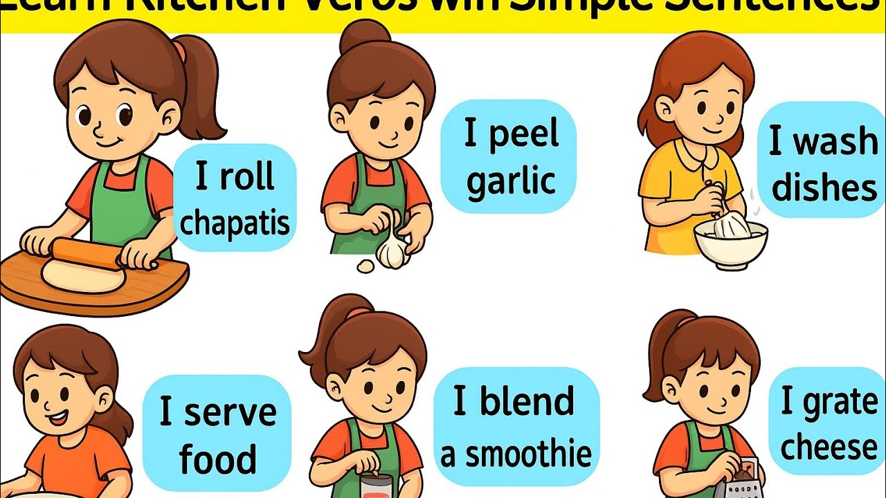 Sentence Recipe Learn Kitchen Verbs with simple sentence #englishvocabulary #recipe # ...