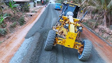 Outstanding Action Building New Foundation Road using Motor Grader Spreading Gravel and Grading