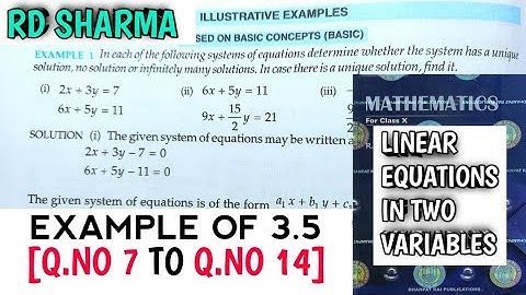 RD SHARMA CLASS 10 LINEAR IN TWO VARIABLES EXAMPLE OF EX-3.5[Q.NO-7 TO 14] | MATH FEAR | CHAPTER 3