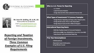 Reporting & Taxation of Foreign Investments, 3 Examples U.S. Filing Requirements  Golding & Golding