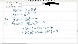 Math 111 HW 1.5.9 Simplify Difference Quotient Of Quadratic Function