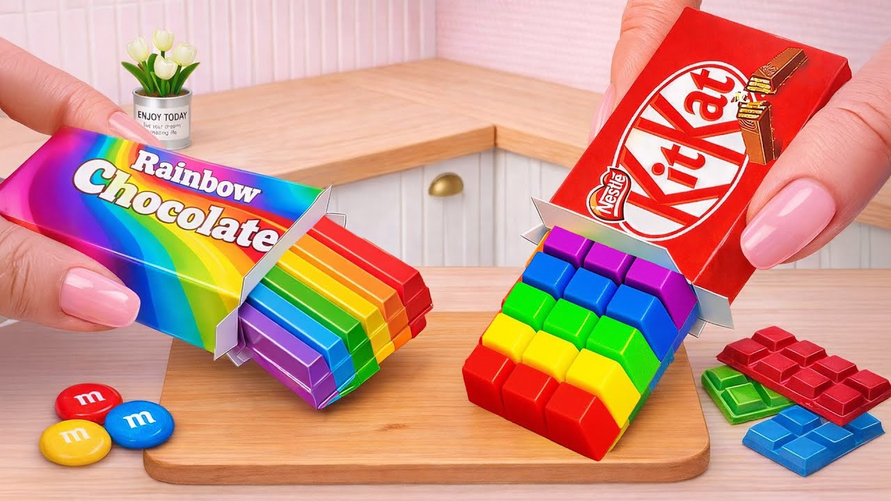 Радужный шоколадный батончик против шоколадного торта KitKat 🍫 Чудесный мини-торт ASMR 🍫 Чудесный...