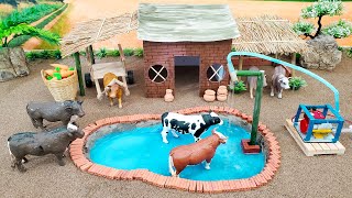 DIY making mini Water Pumb with Bamboo Pipe to shower of Cows - Barn Animals - Mini Gaby