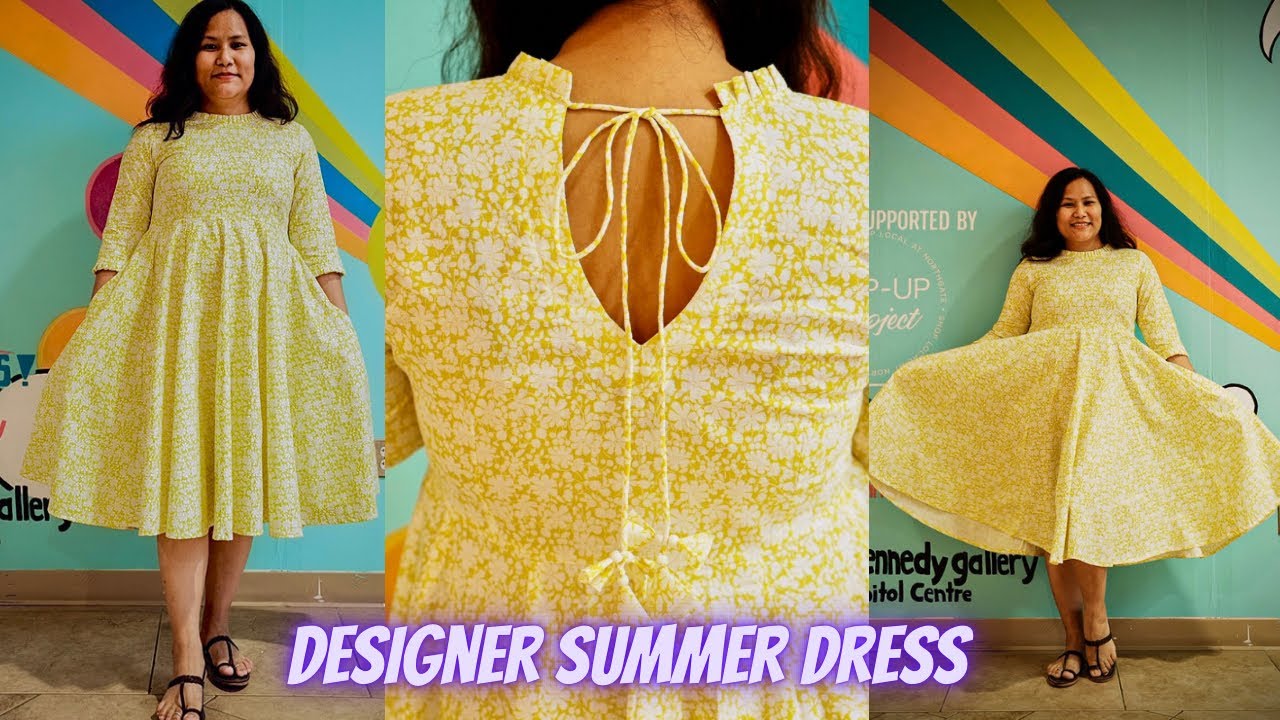 Designer Summer Cotton Dress with Pockets Cutting and Stitching
