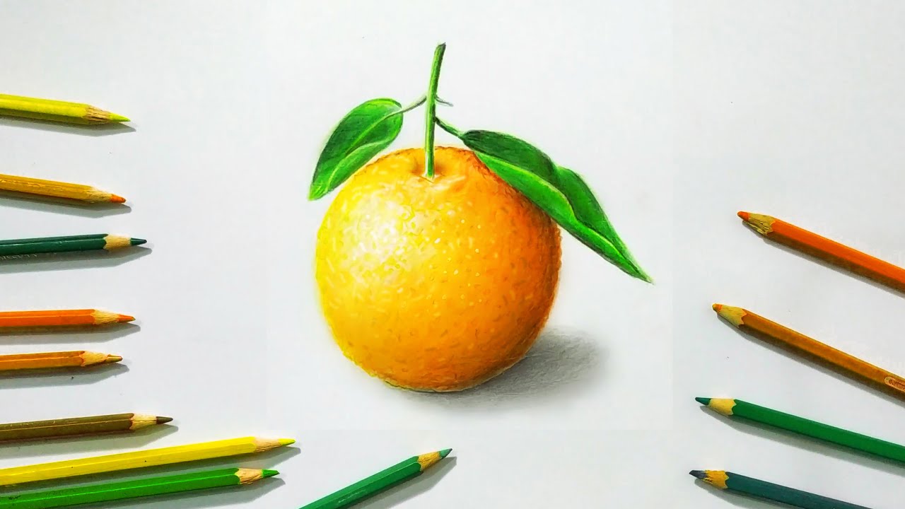 Lukisan 3D | Cara menggambar Buah Jeruk dengan mudah menggunakan Pensil warna