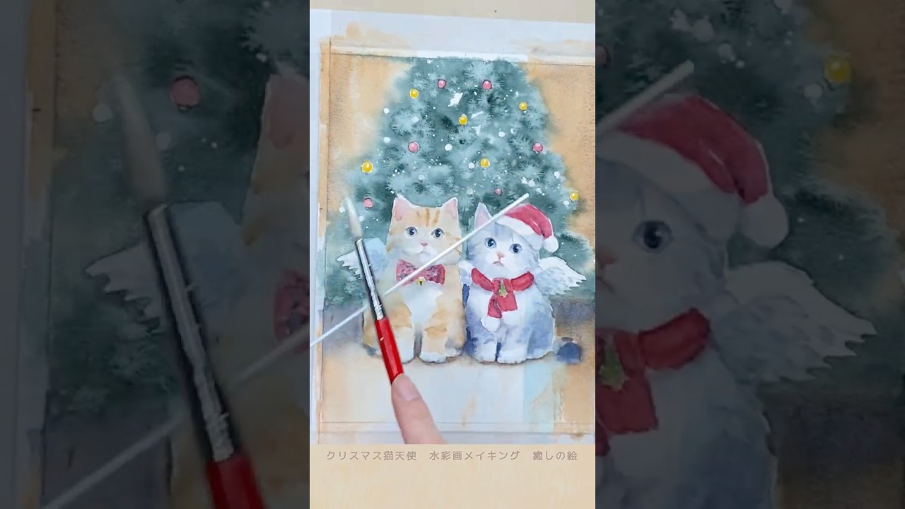 原画 『 ふわふわ天使のまなざし 』 水彩画 猫の絵 | 幸せの水彩画