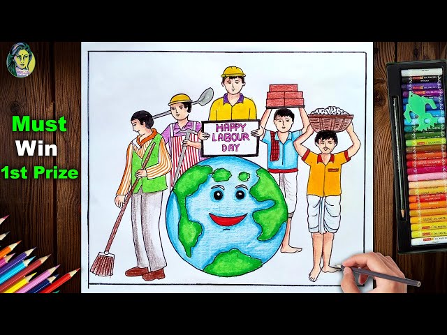 Happy Labour Day Poster Drawing