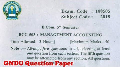 Gndu B.Com 5th Semester Management Accounting Question Paper || Bcom 5th Semester Question Paper