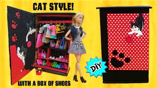 DIY: How to make a Wardrobe Closet for Barbie Dolls with a Cat-style shoe box!! RECYCLING!