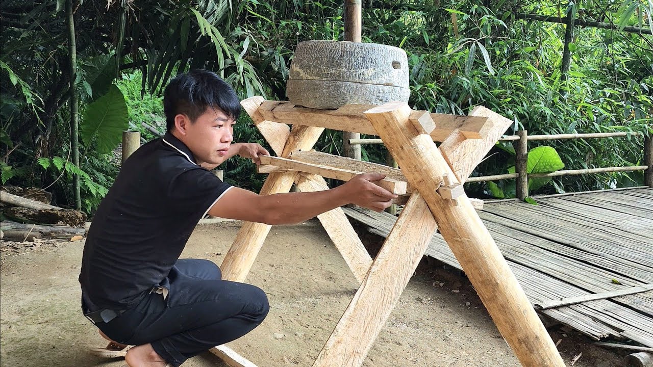 How to Make a Stone Mill Grind Building Life, Wilderness Alone YouTube