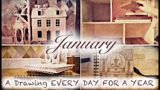 A Drawing Every Day for a year/ January Flip  #JournalOfSelf #art  #artjournals