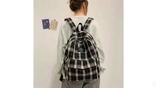 Fashion Plaid Canvas Women Backpack College Student