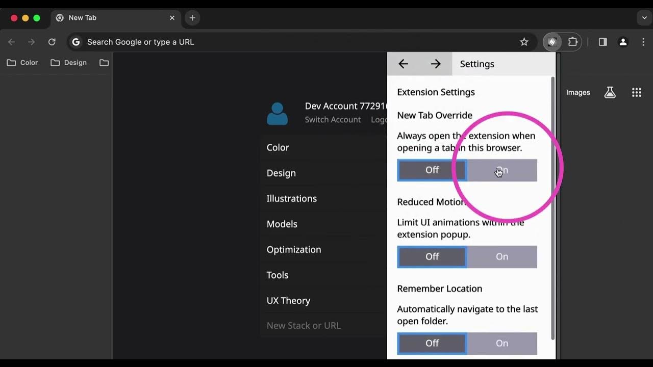 How to turn on new tab override in the Chrome browser extension. YouTube