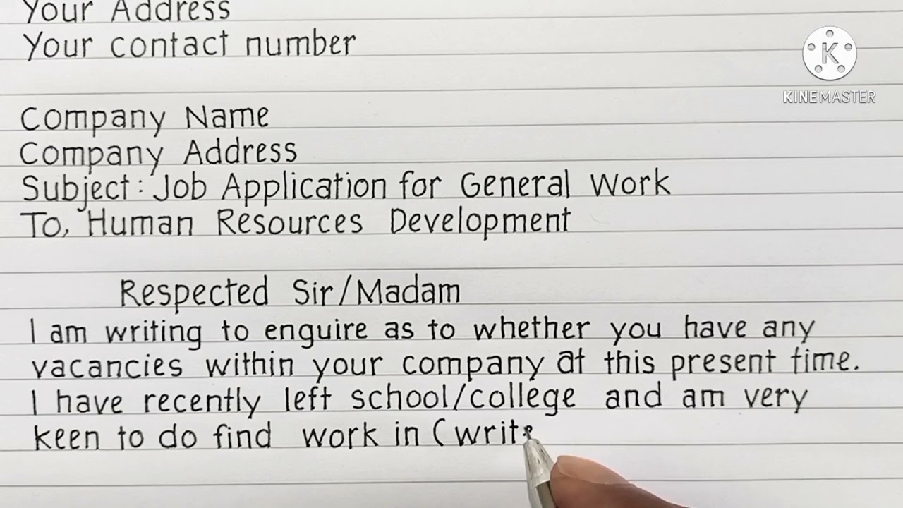 application letter for job as a general worker