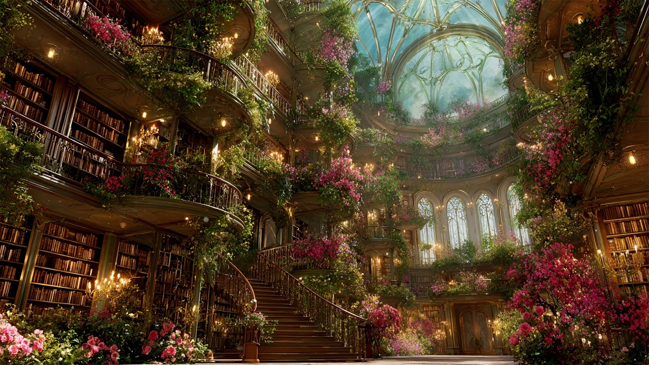 Whimsical Books Castle + Exotic Plants | Melodies Magical Flute Music & Fantasy Ambience 🌿🌿📚