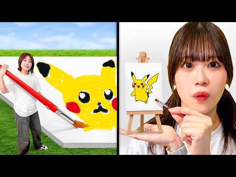 Big Brush vs. Small Brush Drawing Challenge! Let's Draw Epic Pokémon with Super-Huge Paint! Can Y...