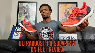 adidas ultra boost solar red on feet