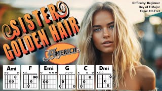 SISTER GOLDEN HAIR by America (Easy Guitar & Lyric Scrolling Chord Chart Play-Along with Capo 4)