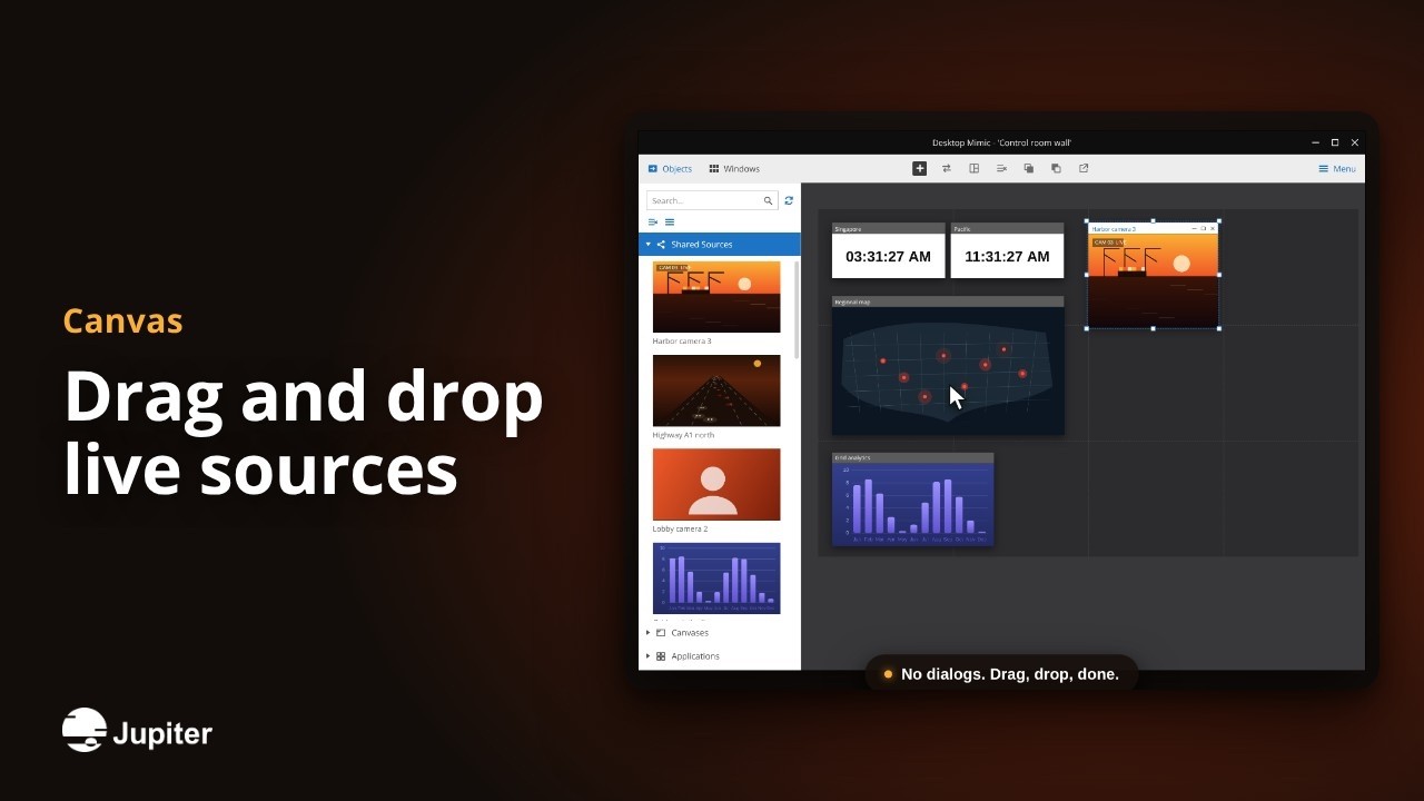 Drag and drop live sources, Jupiter Canvas video