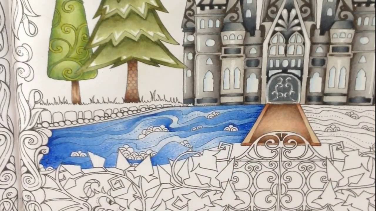 Part 4 - how to color water - coloring book enchanted forest - coloring  with prismacolor pencils 
