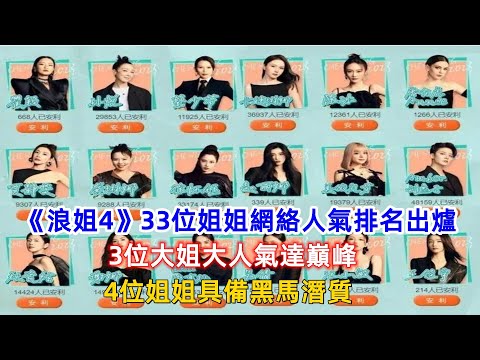 《浪姐4》33位姐姐網絡人氣排名出爐：3位大姐大人氣達巔峰，4位姐姐具備黑馬潛質！