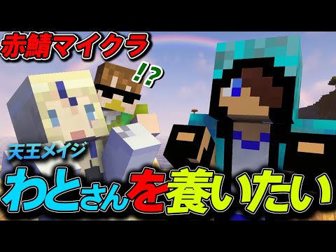 【赤鯖マイクラ】天王メイジの「わとさんは○○」発言で一同大爆笑ｗｗｗ【まいくら/マインクラフト】