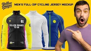 YELLOW IMAGES MOCKUP ~ MENs FULL ZIP CYCLING JERSEY MOCKUP / how to use, how to a PSD TIF mockup.