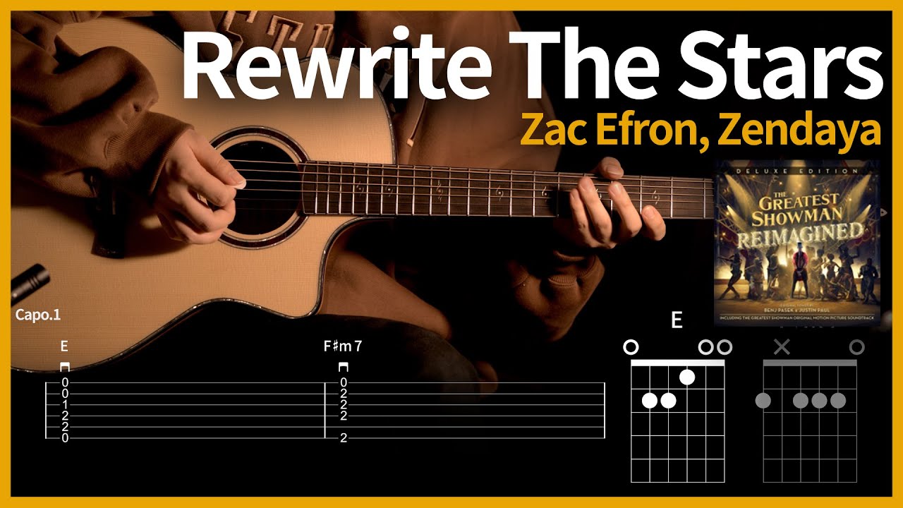 321.Zac Efron, Zendaya - Rewrite The Stars 기타 【★★★☆☆】 | Guitar tutorial |ギター 弾いてみた 【TAB譜】