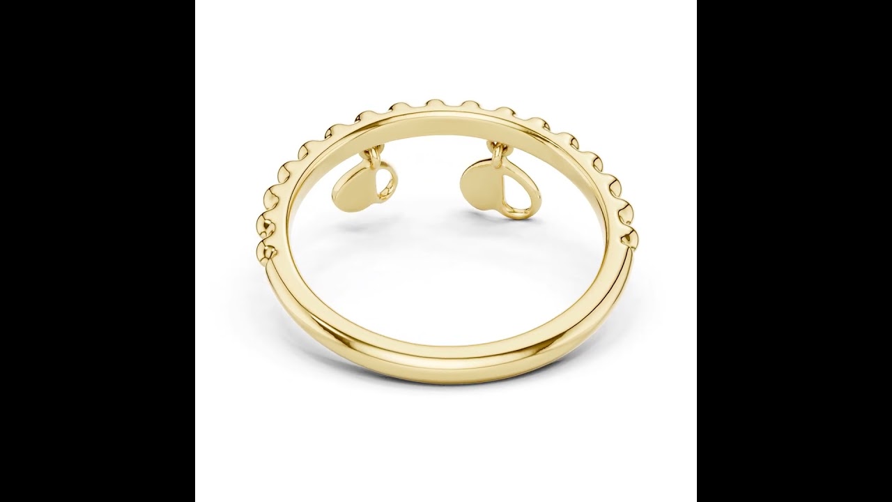 Bubble Band Ring with Lab Grown Diamond Hanging Heart Charms