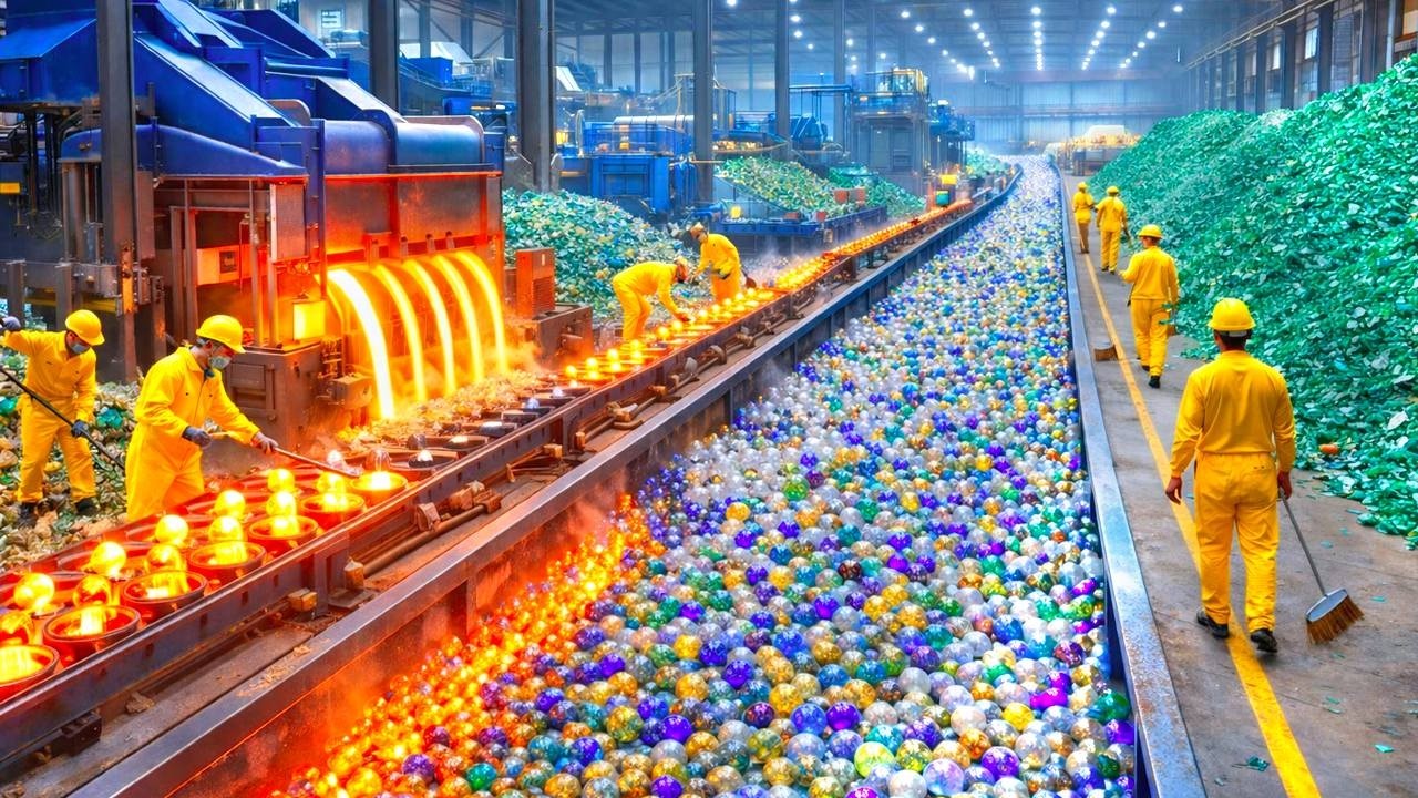 JAK se VYRÁBĚJÍ MILIONY KULIČEK ze SKLA | PROCES RECYKLACE