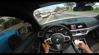 Pushing a 2020 BMW M340I To The Limits. POV drive and drift while racing Hellcat, scatpack and Q50