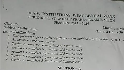 DAV class-4, MATHEMATICS question paper of mid term/half yearly examination| dav solution | 2023