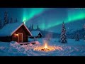 Plongez Dans La Magie Des Aurores Boréales Neige Qui Tombe Et Crépitement Du Feux