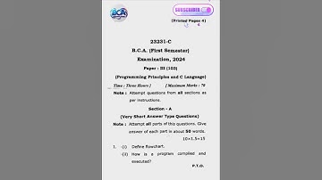 BCA 1st Semester C Language Question Paper | Important Questions