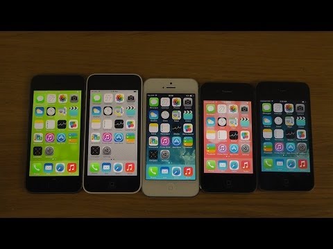 iPhone 5S, iPhone 5C, iPhone 5, iPhone 4S, iPhone 4 iOS 7.0.4 Jailbroken - iOS 7 Performance Test