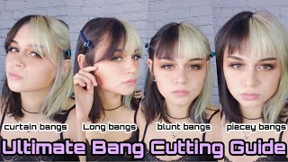 Hairstylist shows you 4 ways to cut BANGS at HOME! Curtain Bangs, to piecey fringe