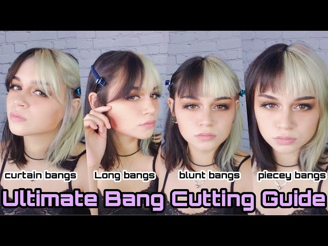 Hairstylist shows you 4 ways to cut BANGS at HOME! Curtain Bangs, to piecey fringe class=