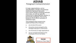 ASVAB Speed: Paragraph Comprehension Question #10 (90 seconds)