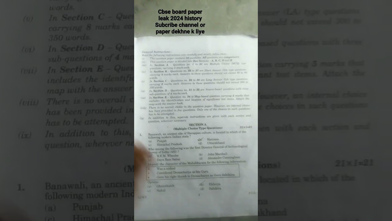 cbse board paper  history2024