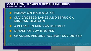 THP: Charges pending after head-on collision injures 5 in Carter Co.