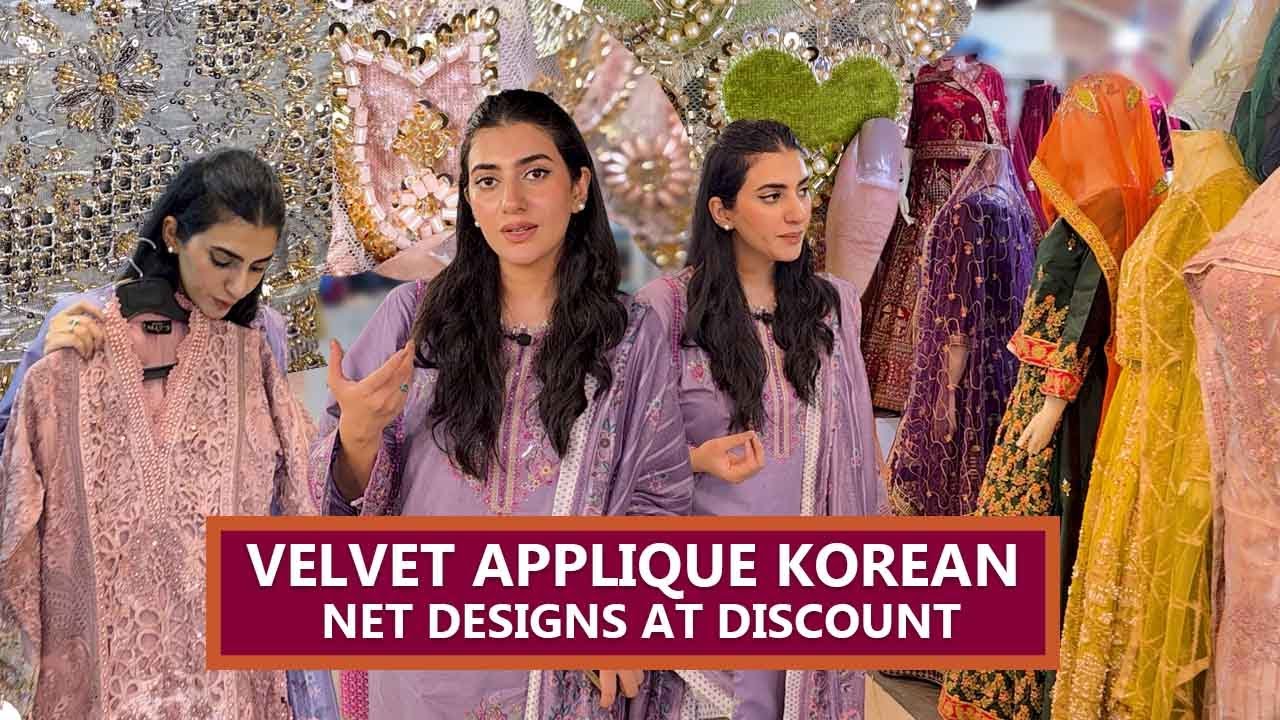 Velvet Applique Korean Katana at Discount | Beautiful Embroidered Pret in Ashiana Center Rawalpindi