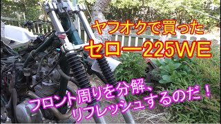 セロー225　フロント周り分解整備＆リフレッシュ  ヤフオクでセロー225ＷＥ購入②　林道＆トライアル仕様にカスタム予定　トレールバイク　トライアル　オートバイ　セロー250