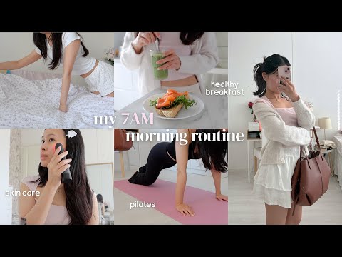 7AM Productive Morning Routine Before Work Home Pilates Korean Skin Care Self Care Grwm 